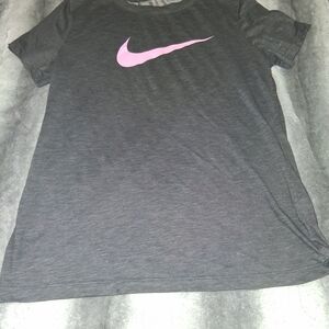 Nike Women's Black T-Shirt with Pink Logo